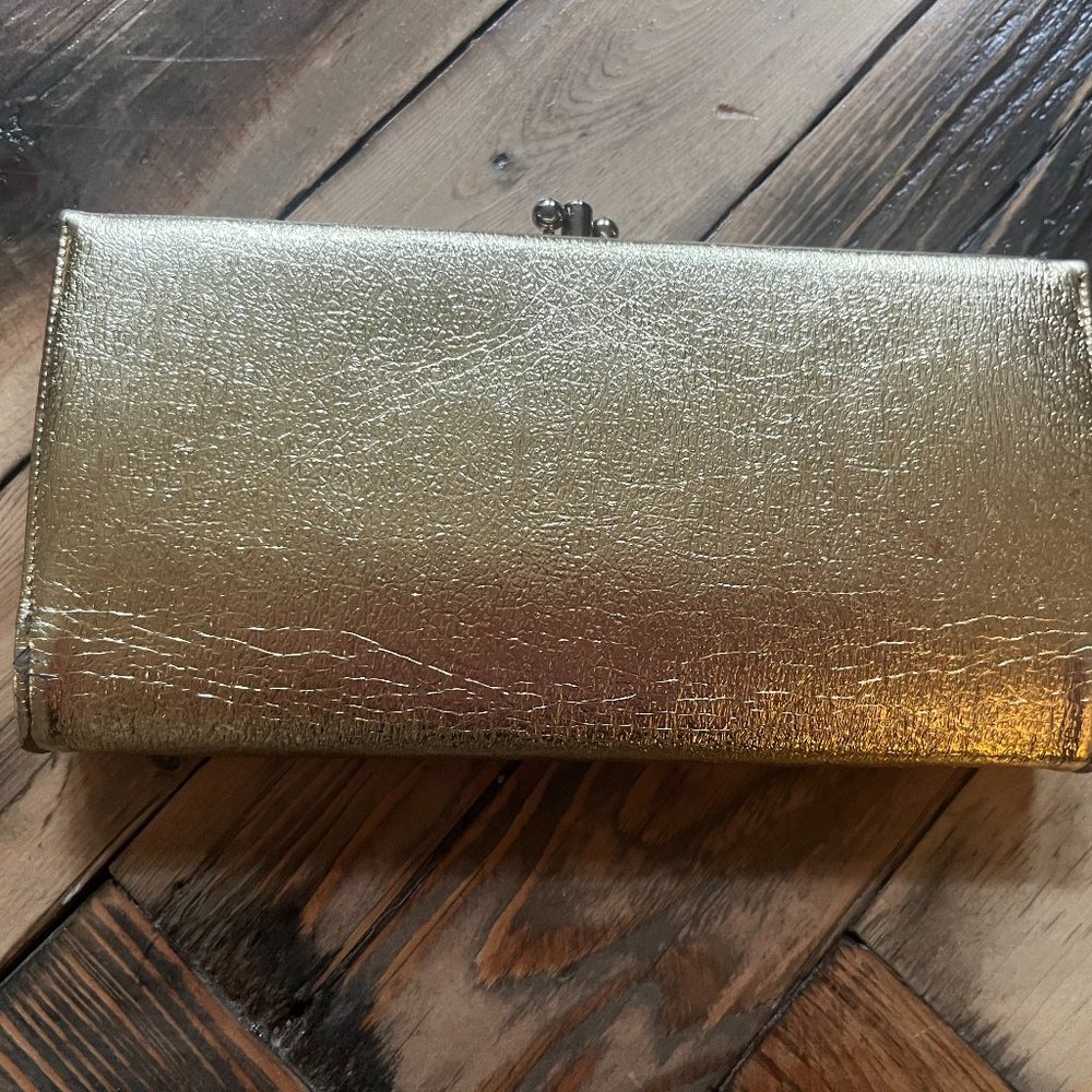 Vintage 1960s Gold Lame Clutch Wallet with Clear Interior Compartment by Baronet